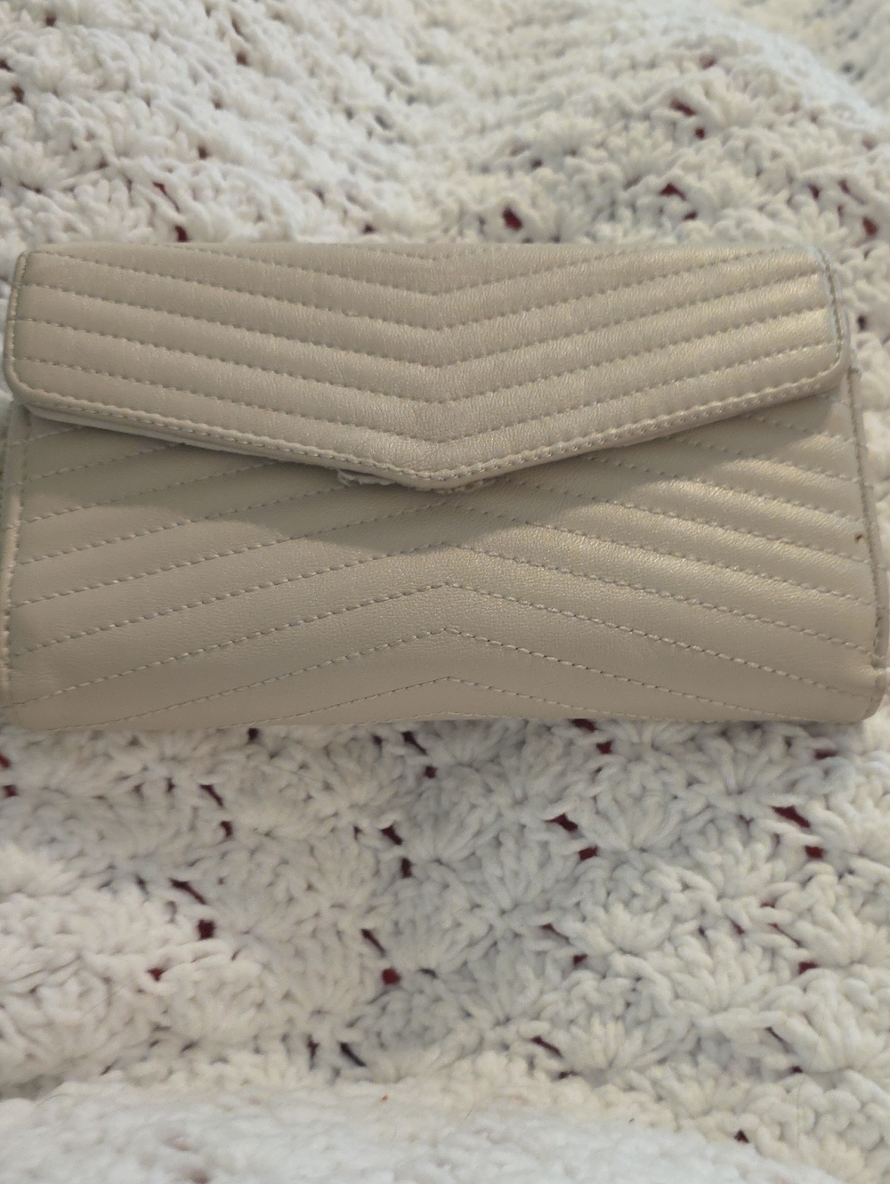 Quilted Chevron Envelope Zip-Around Wallet in Light Beige